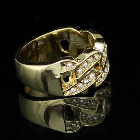 Accessories Mens14k Gold Cuban Link Pinky Ring Icy Cz Band Poshmark